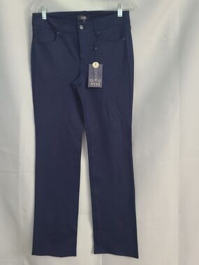NWT NYDJ Sz 4 Navy Blue Stretchy Lift Tuck Marilyn Straight Leg Office Work Pant